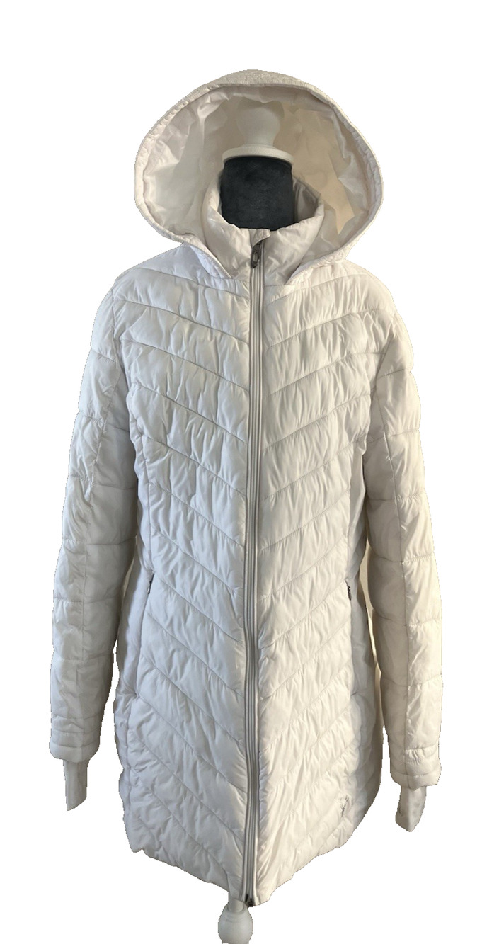 Spyder Womens Long Hooded Puffer Jacket Skiing Outdoor Coat Winter Medium White